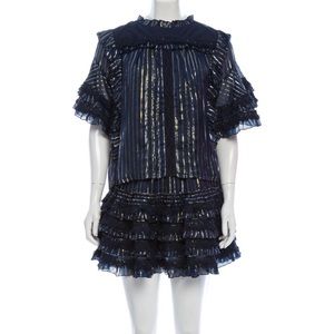 Misa Los Angeles Metallic Blue Skirt set